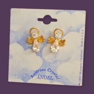 Vtg MONARCH CREATIONS 1990s Austrian Crystal Angel Earrings